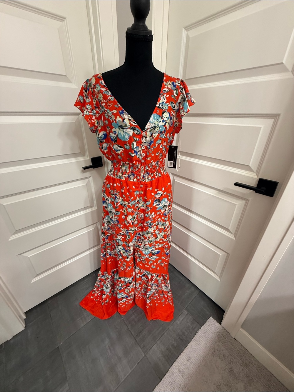 Miss Me Red Floral V-Neck Maxi Dress